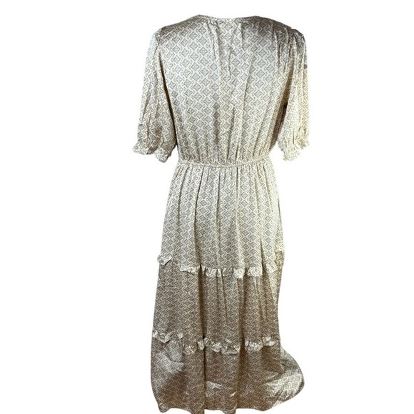 Bohme Tiered Satin Maxi Dress in‎ Cream Geometric Print Large NWT - Picture 4 of 9
